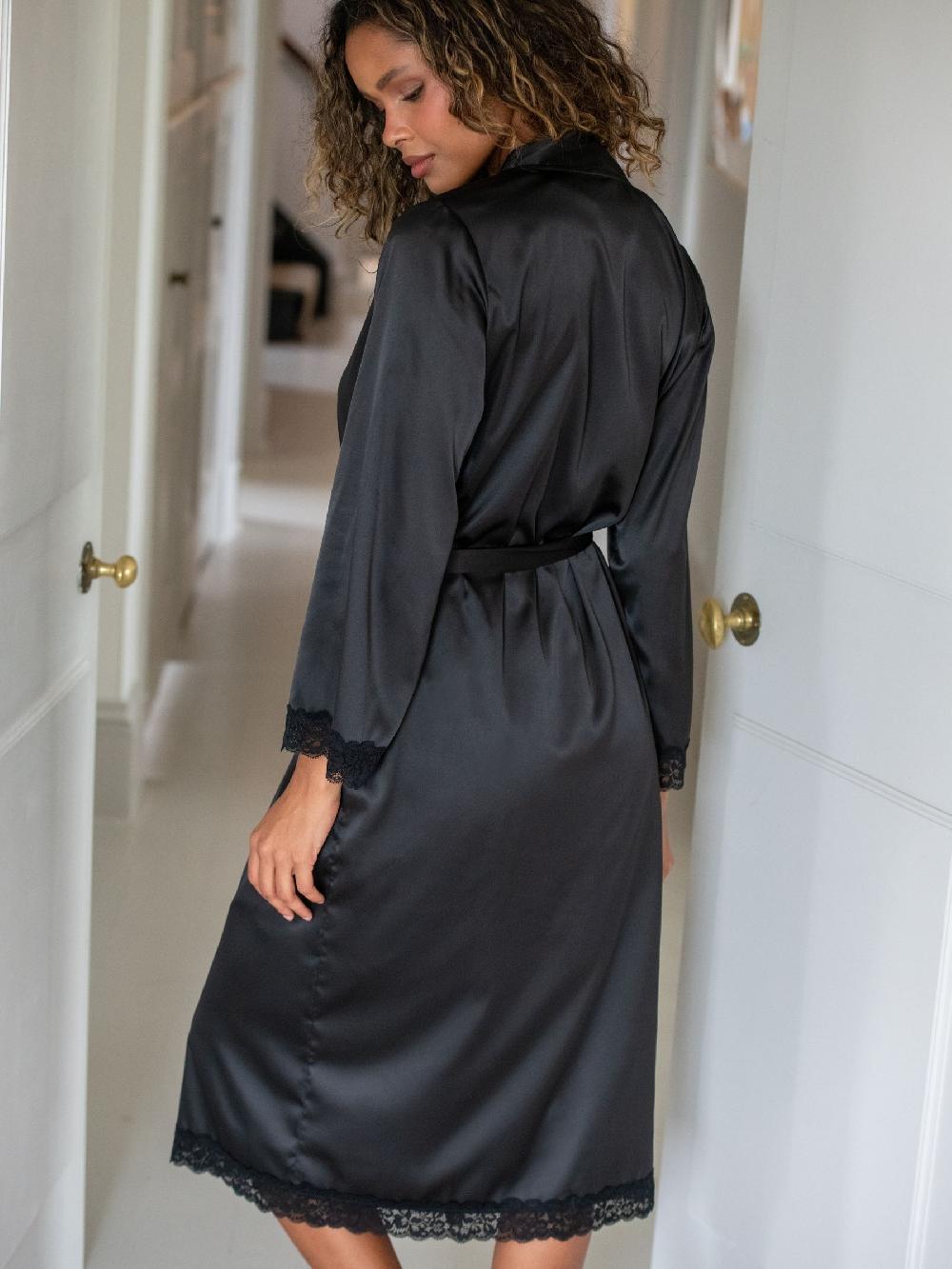 seraphine Pour Moi Black Dusk Satin Kimono Sleeve Midi Gown