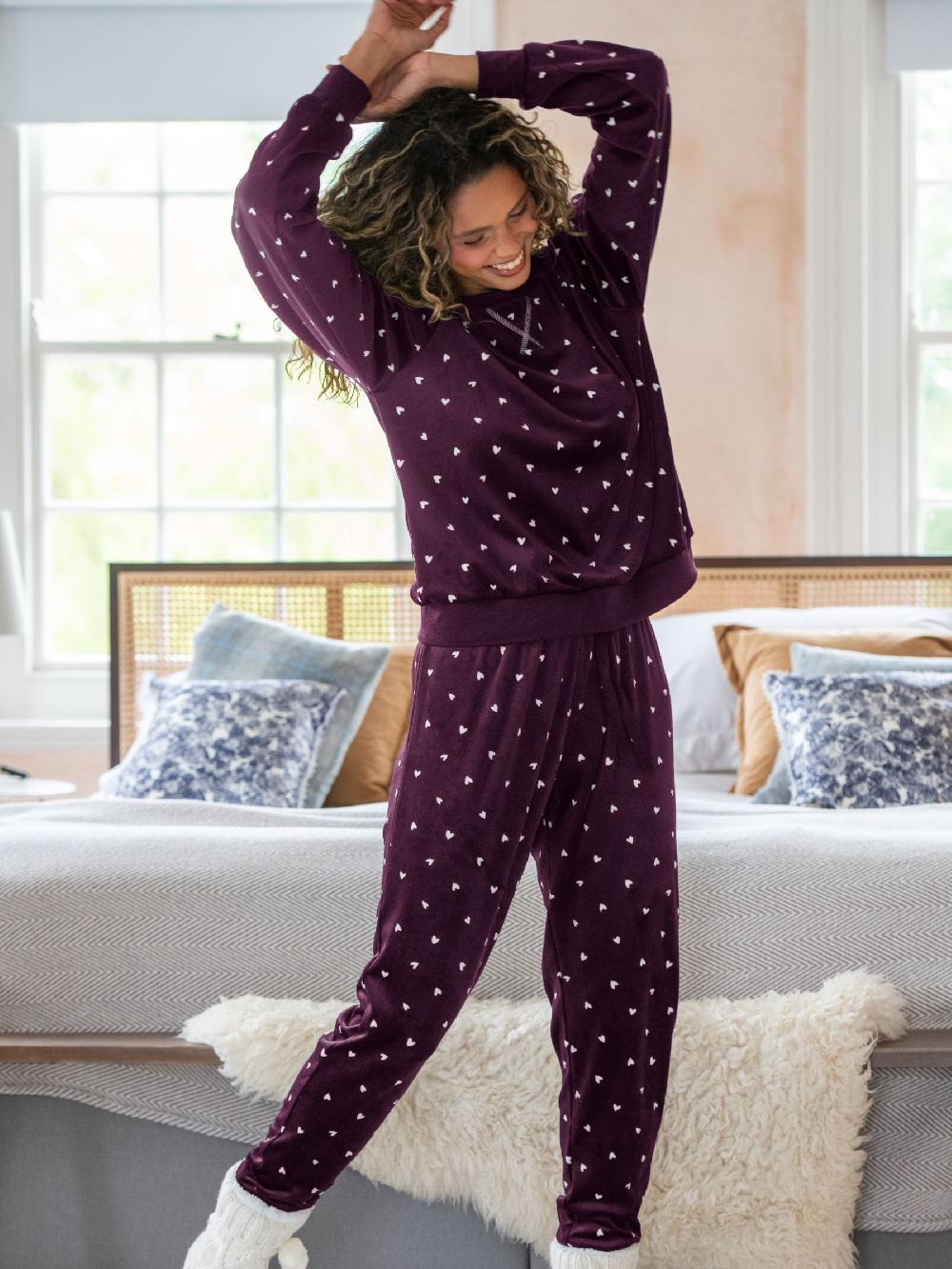 seraphine Pour Moi Burgundy Cosy Fleece Sweatshirt and Jogger Pyjamas Set