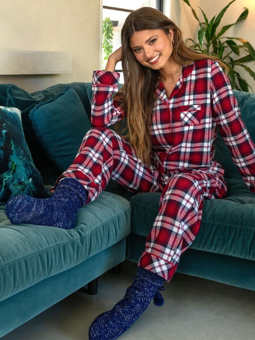 seraphine Pour Moi Red Cosy Check Brushed Cotton Pyjamas Gift Set