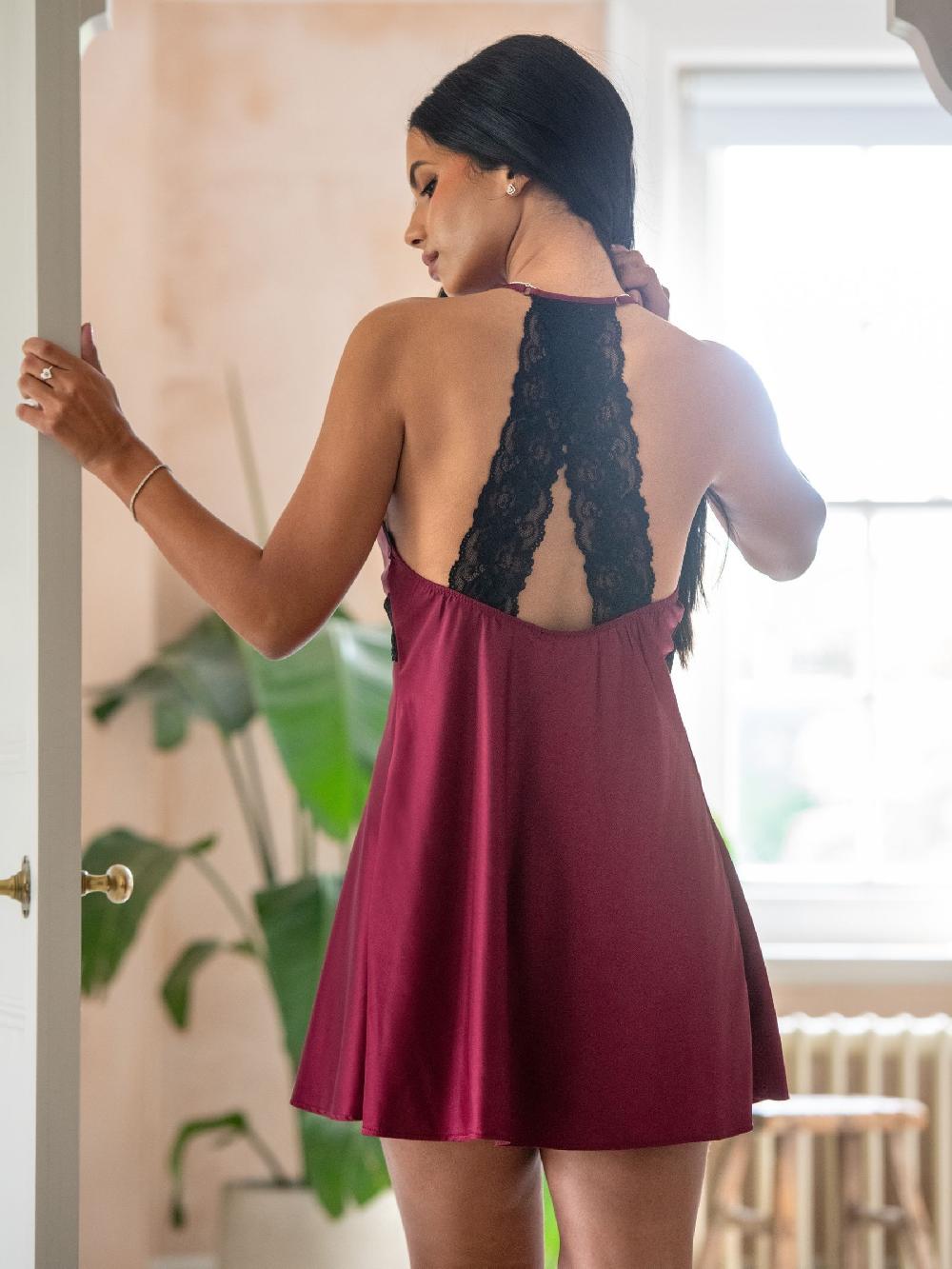 seraphine Pour Moi Red Short Dusk Satin Lace Chemise