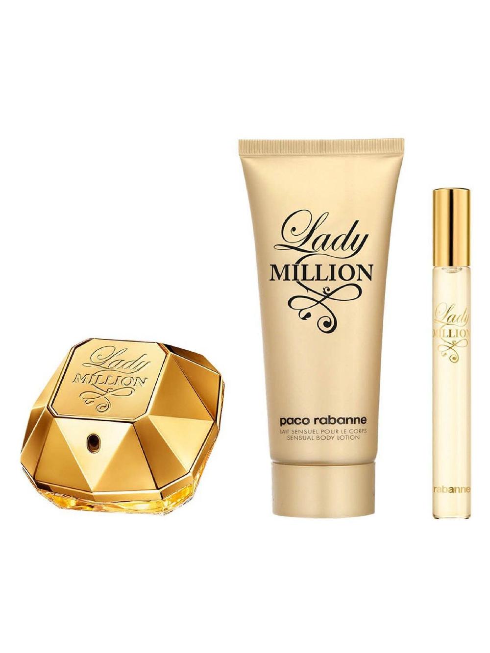 seraphine Rabanne Lady Million Eau de Parfum 50ml Body Lotion 75ml & Travel Spray 10ml Gift Set (Worth Over £108)