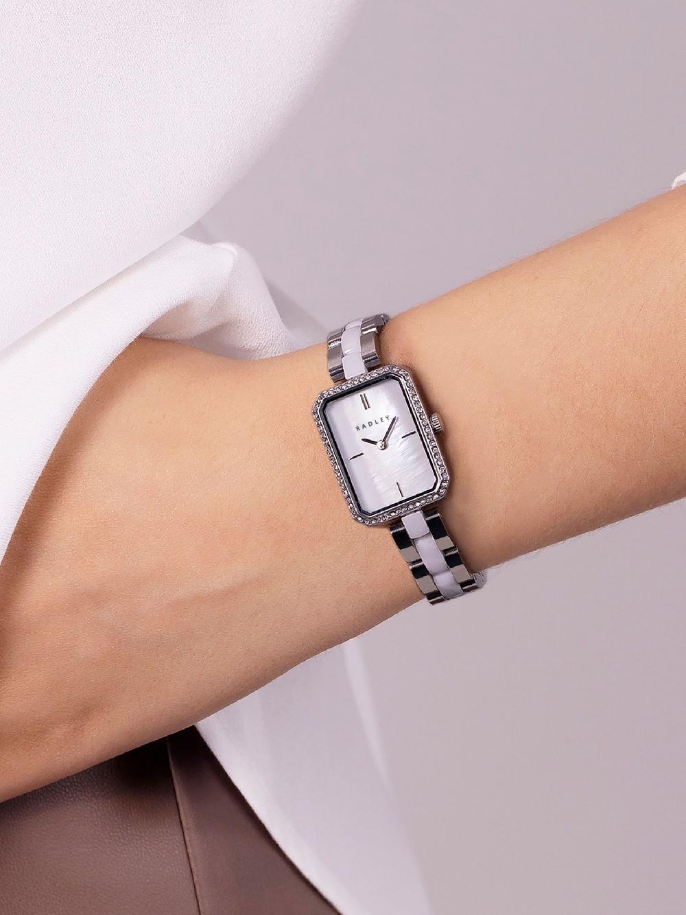 seraphine Radley Silver Silver Stone Set Case Stainless Steel & Ceramic Link Bracelet Watch RY4665