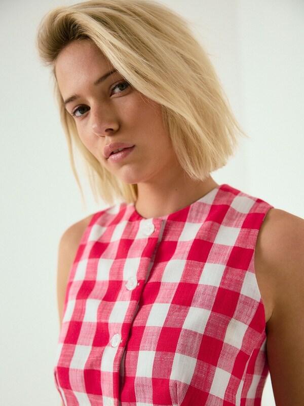 Seraphine Raspberry Pink Gingham Check Sleeveless Waistcoat Button Through Mini Dress