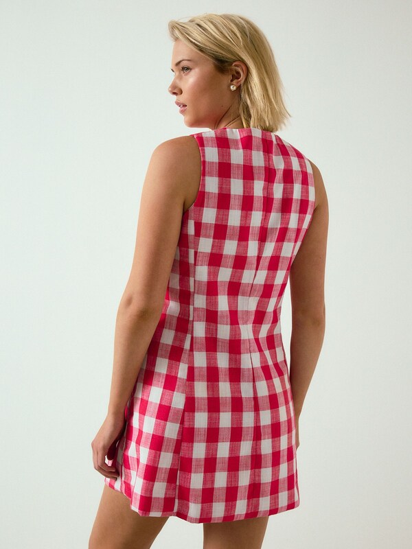Seraphine Raspberry Pink Gingham Check Sleeveless Waistcoat Button Through Mini Dress