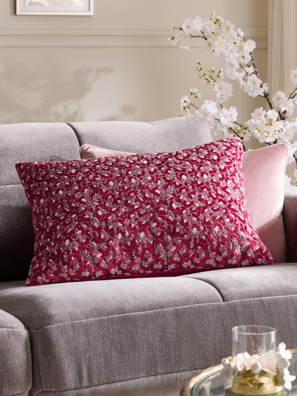 seraphine Raspberry Pink Raspberry Pink 40 X 59cm Cut Velvet Cherry Blossom Abstract Cushion