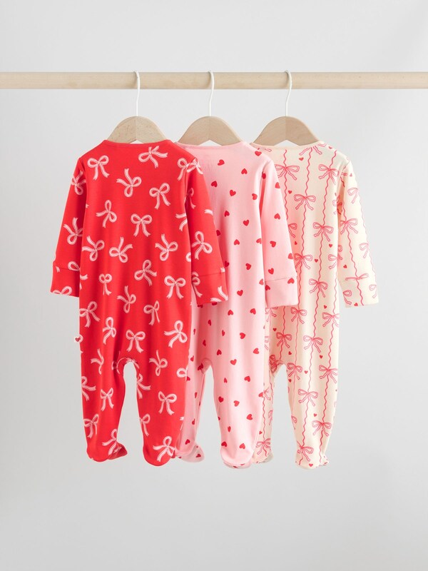 Seraphine Red Bow Two Way Zip Sleepsuits 3 Pack (0-2yrs)