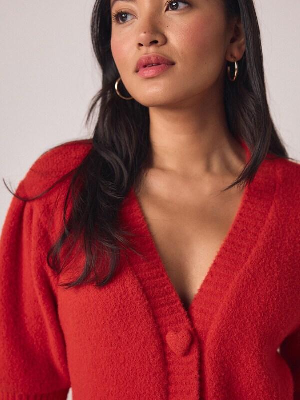 Seraphine Red Cosy Short Sleeve Hearts And Valentines Button Cardigan