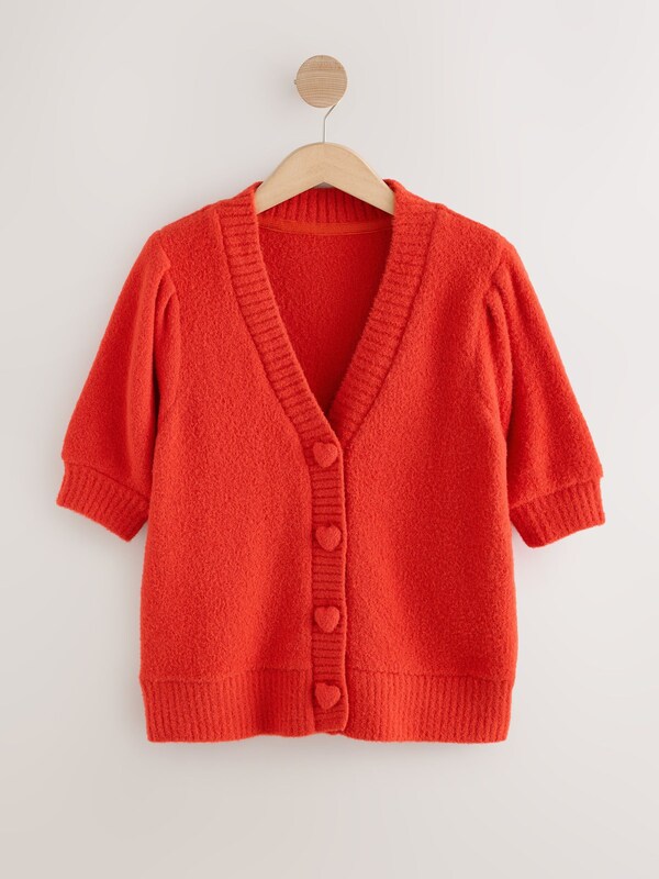 Seraphine Red Cosy Short Sleeve Hearts And Valentines Button Cardigan