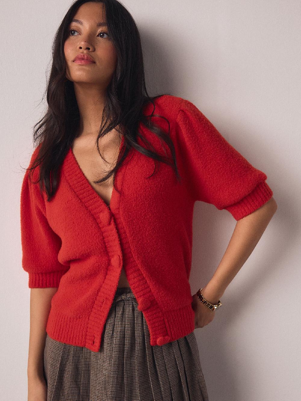 seraphine Red Cosy Short Sleeve Hearts and Valentines Button Cardigan