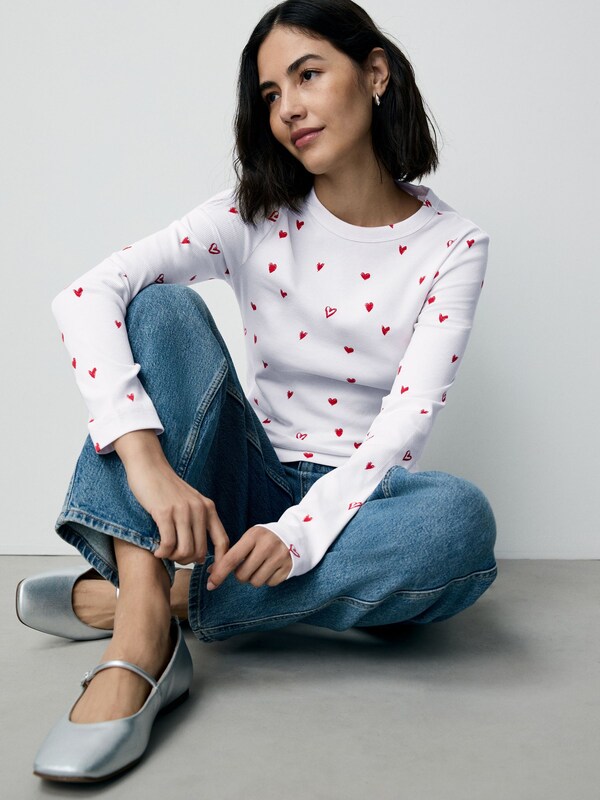 Seraphine Red/Ecru Valentine's Multi Heart Graphic Long Sleeve Crew Neck Tops 2 Pack