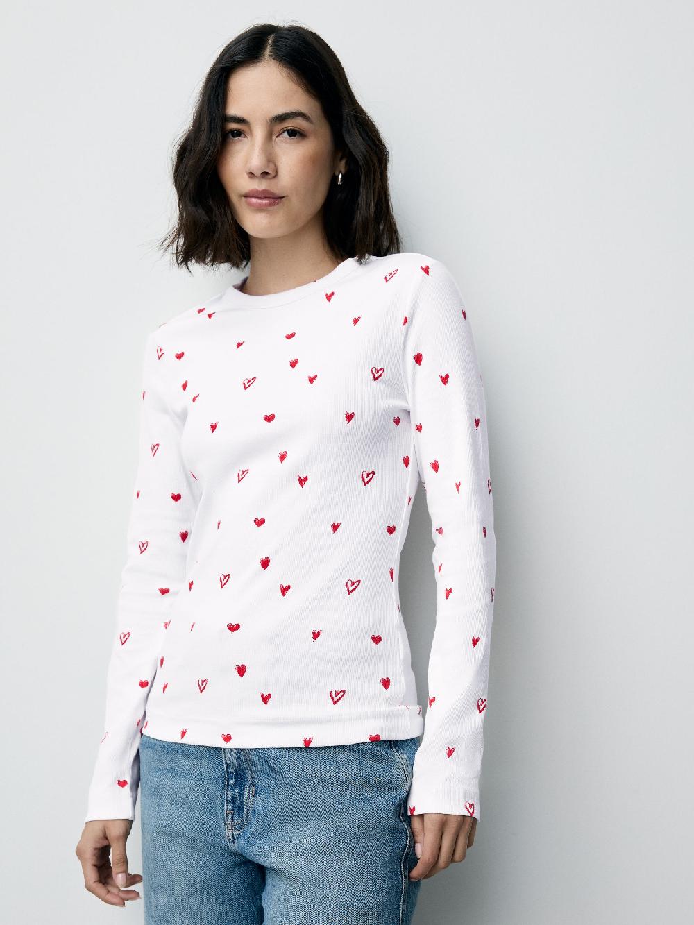 seraphine Red/Ecru Valentine's Multi Heart Graphic Long Sleeve Crew Neck Tops 2 Pack