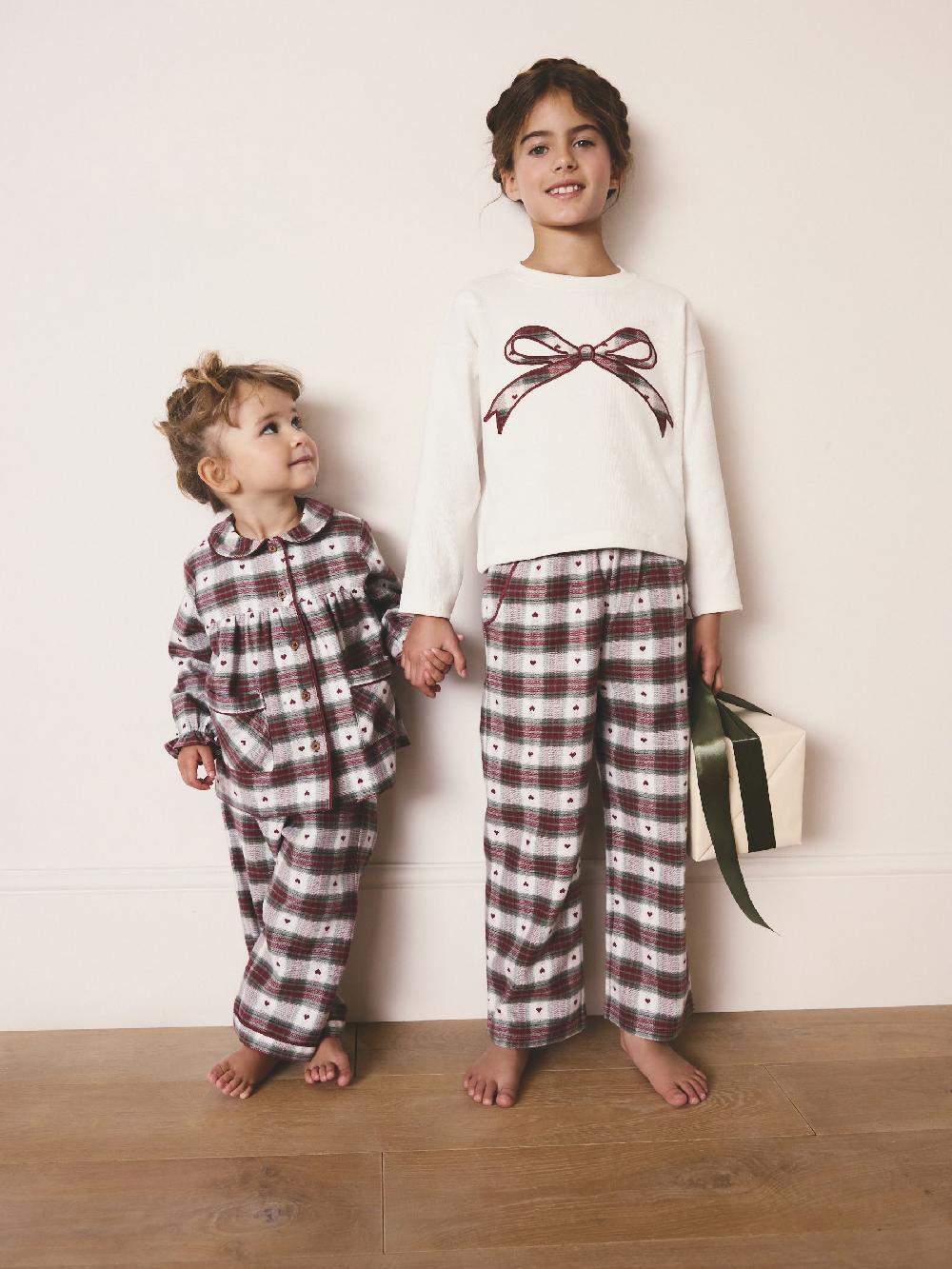 seraphine Red/Green Bow Check Christmas Woven Bottom Pyjamas (2-16yrs)