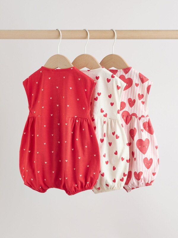 Seraphine Red Heart Printed Button Through 3 Pack Baby Rompers
