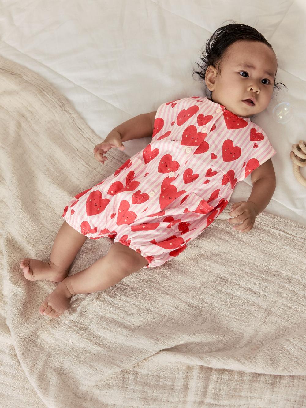 seraphine Red Heart Printed Button Through 3 Pack Baby Rompers