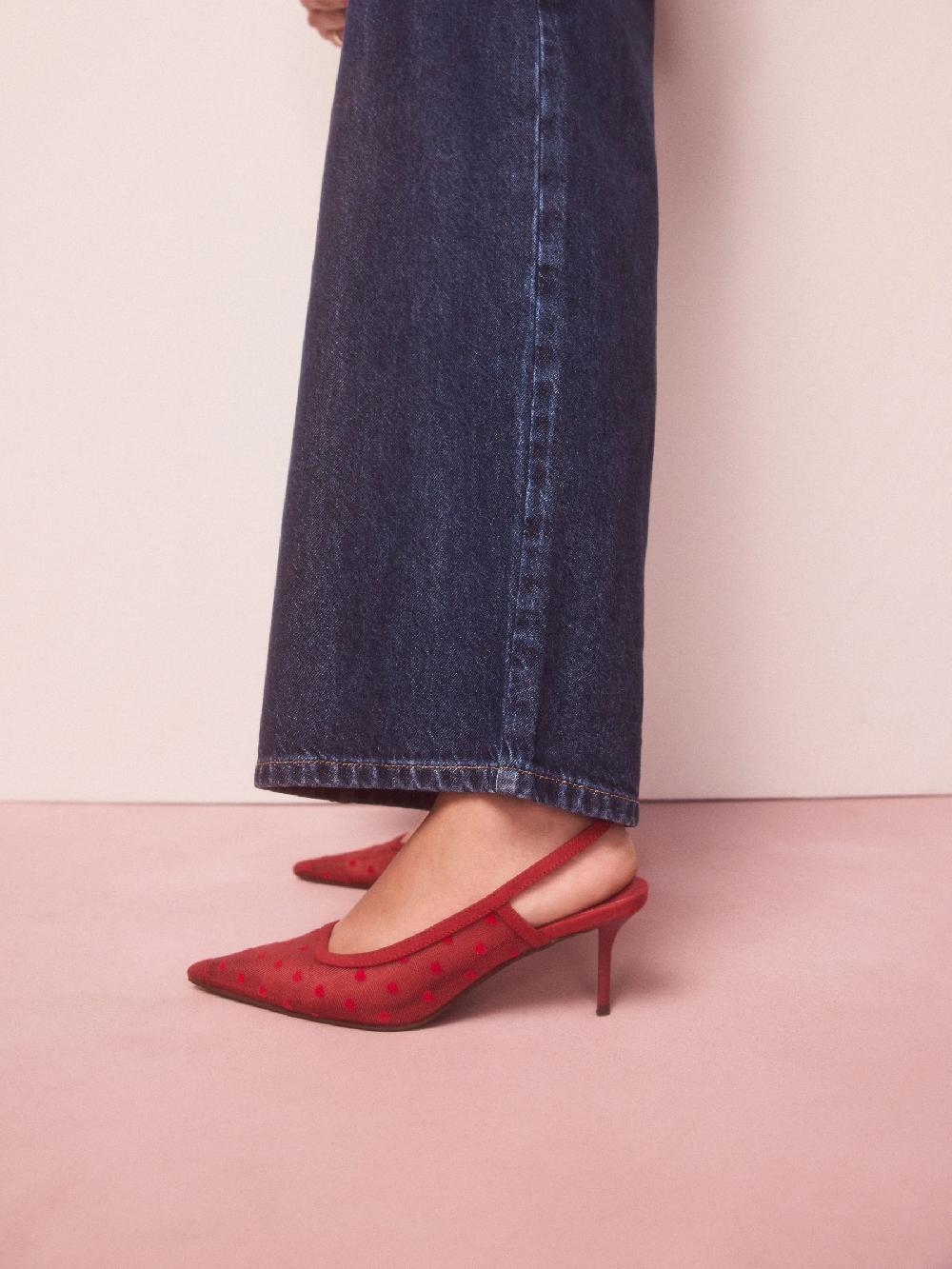 seraphine Red Hearts Forever Comfort® Point Toe Mesh Slingback Heels