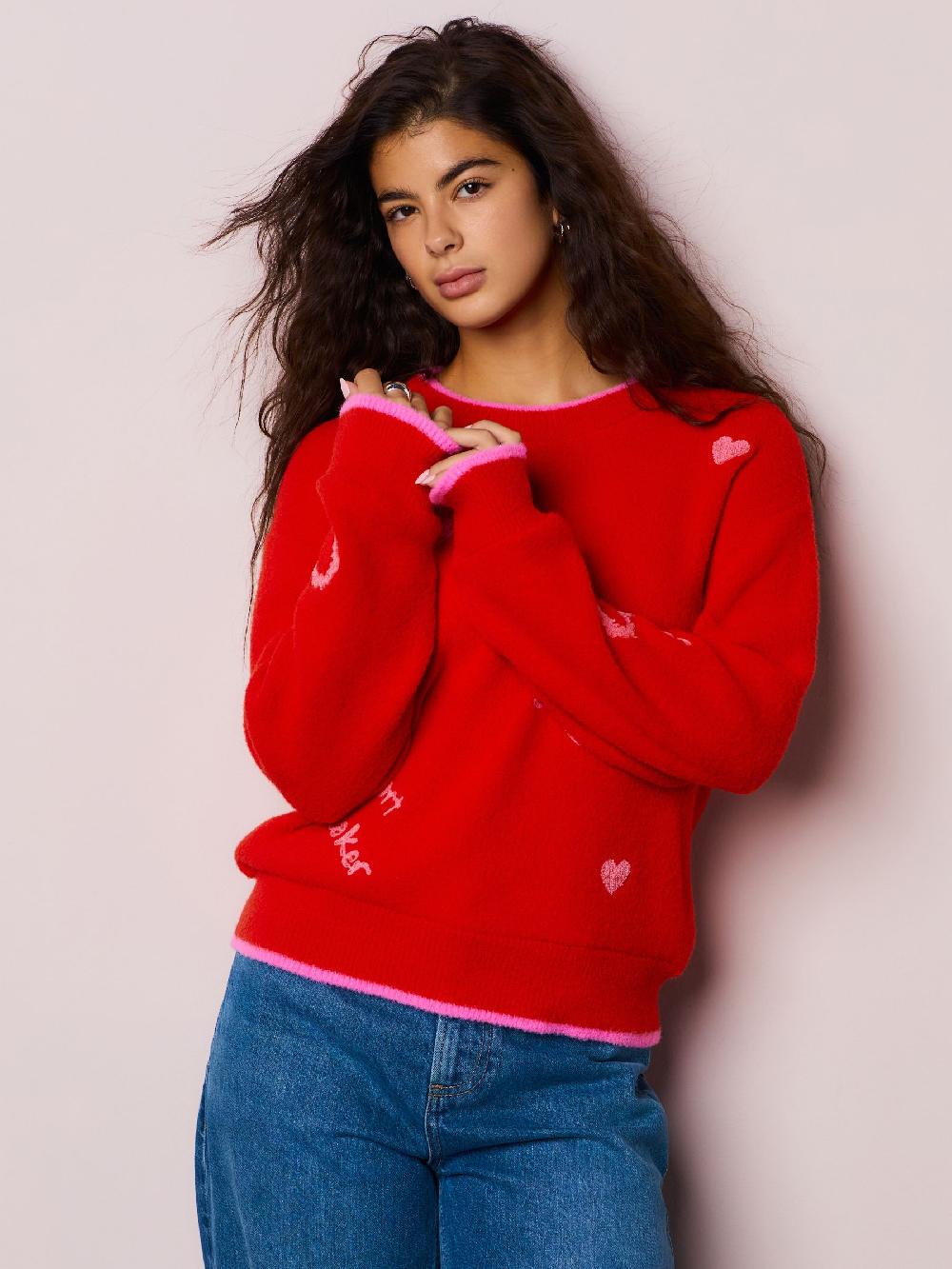 seraphine Red/Pink Cosy Embroidered Valentines Jumper