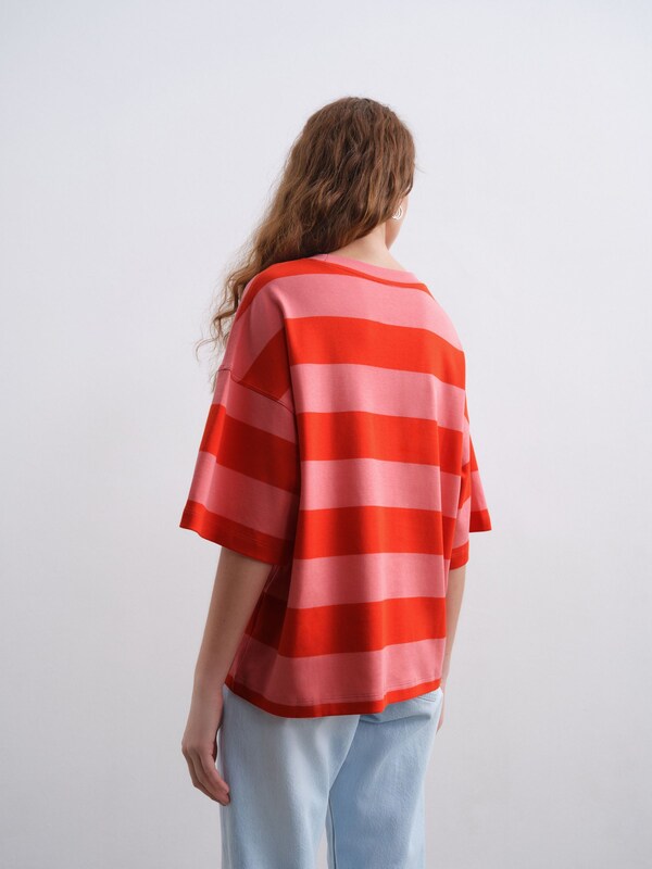 Seraphine Red/Pink Oversized Relaxed Fit Boxy Heavyweight Crew Neck T-Shirt