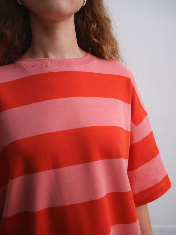 Seraphine Red/Pink Oversized Relaxed Fit Boxy Heavyweight Crew Neck T-Shirt