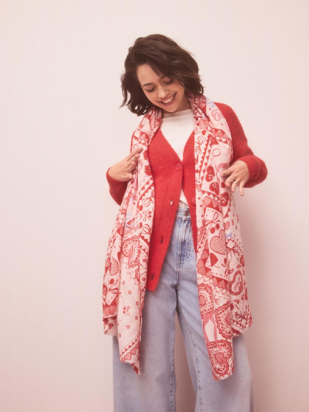 seraphine Red Valentine Patchwork Lightweight Scarf