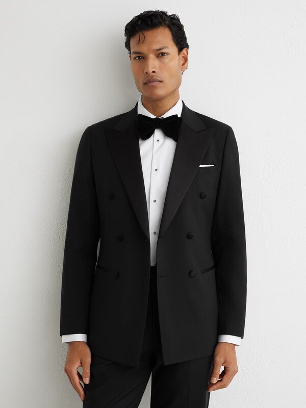 Seraphine Reiss Black Poker Db Tailored-Fit Double-Breasted Tuxedo Jacket
