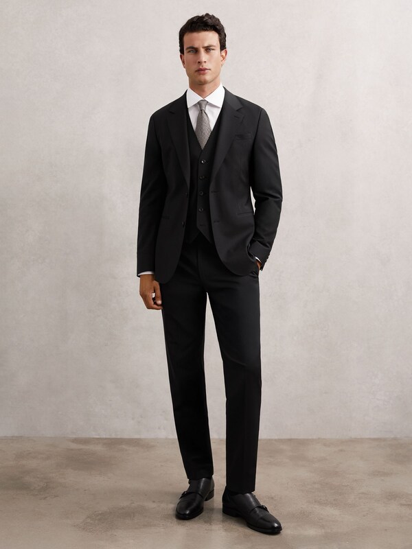Seraphine Reiss Black Promise Wool-Blend Single-Breasted Suit Blazer Tailored-Fit