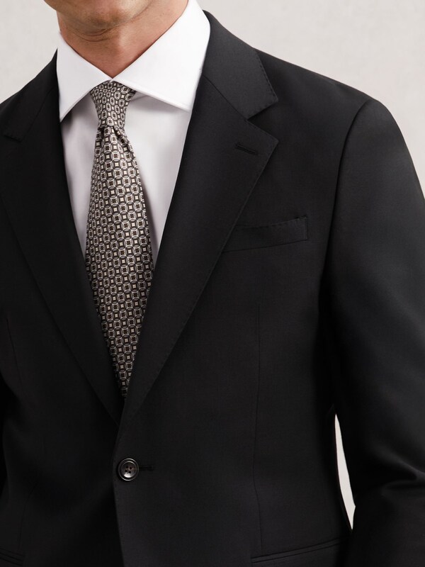 Seraphine Reiss Black Promise Wool-Blend Single-Breasted Suit Blazer Tailored-Fit