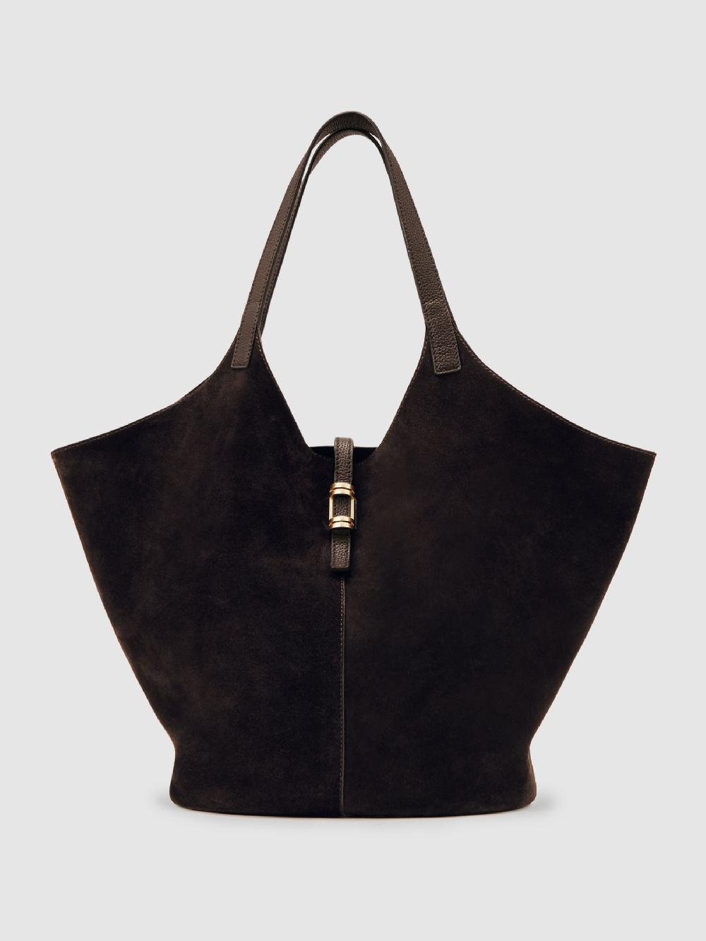 seraphine Reiss Chocolate Lyra Leather And Suede Tote Bag