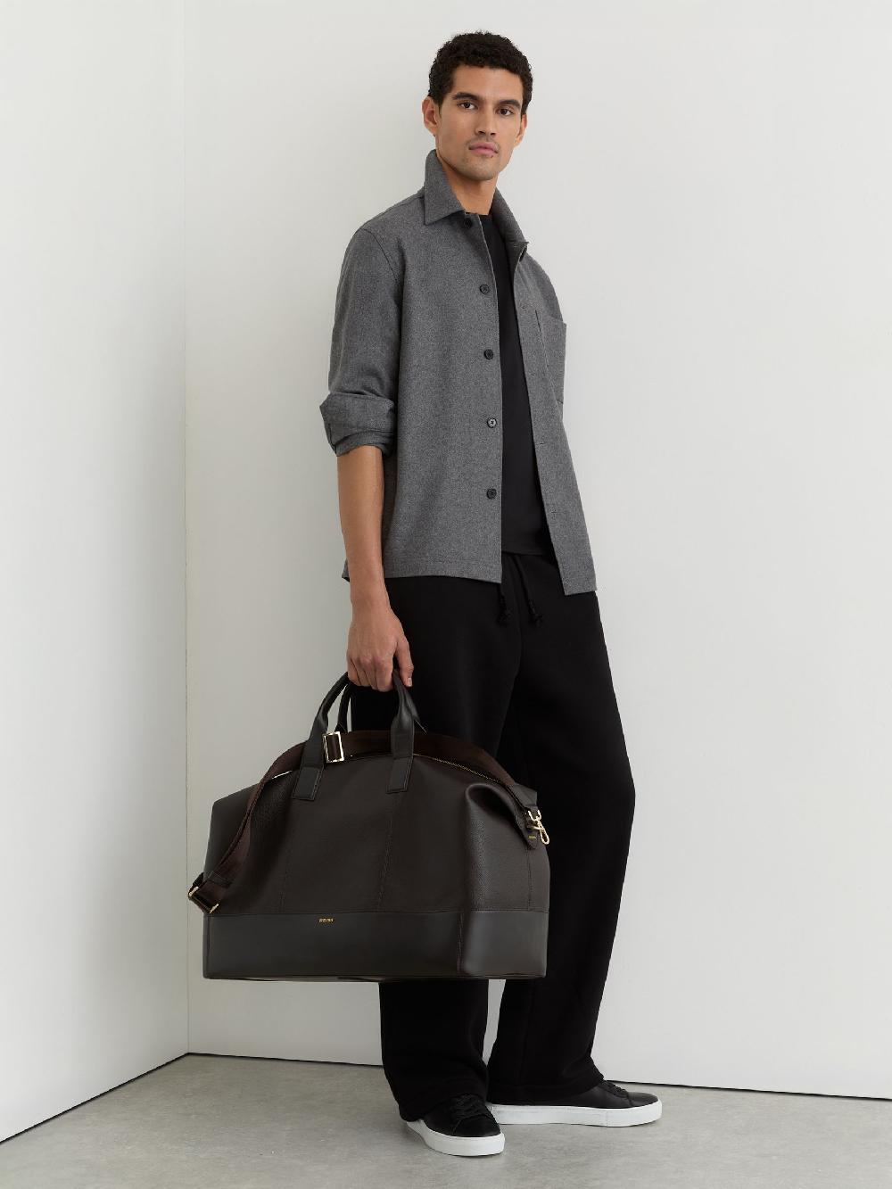 seraphine Reiss Dark Brown Colton Micro-Grain Leather Weekend Bag