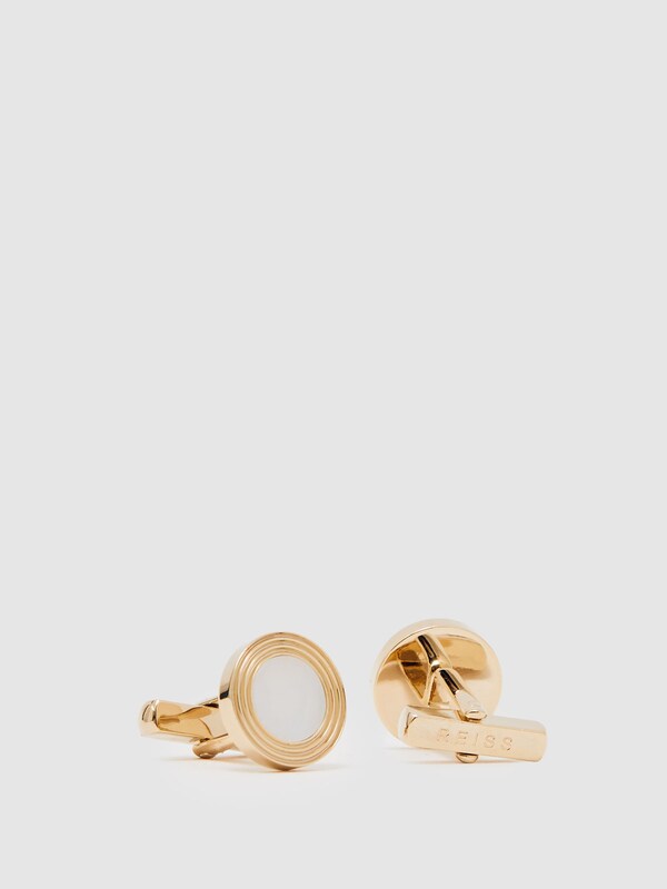 Seraphine Reiss Gold Tone Digby Inlaid Round Ridge Cufflinks