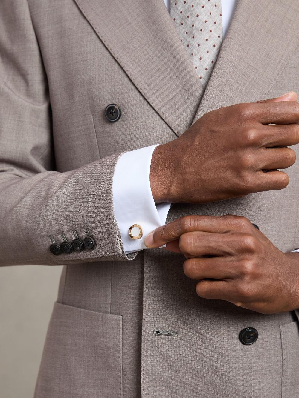 seraphine Reiss Gold Tone Digby Inlaid Round Ridge Cufflinks