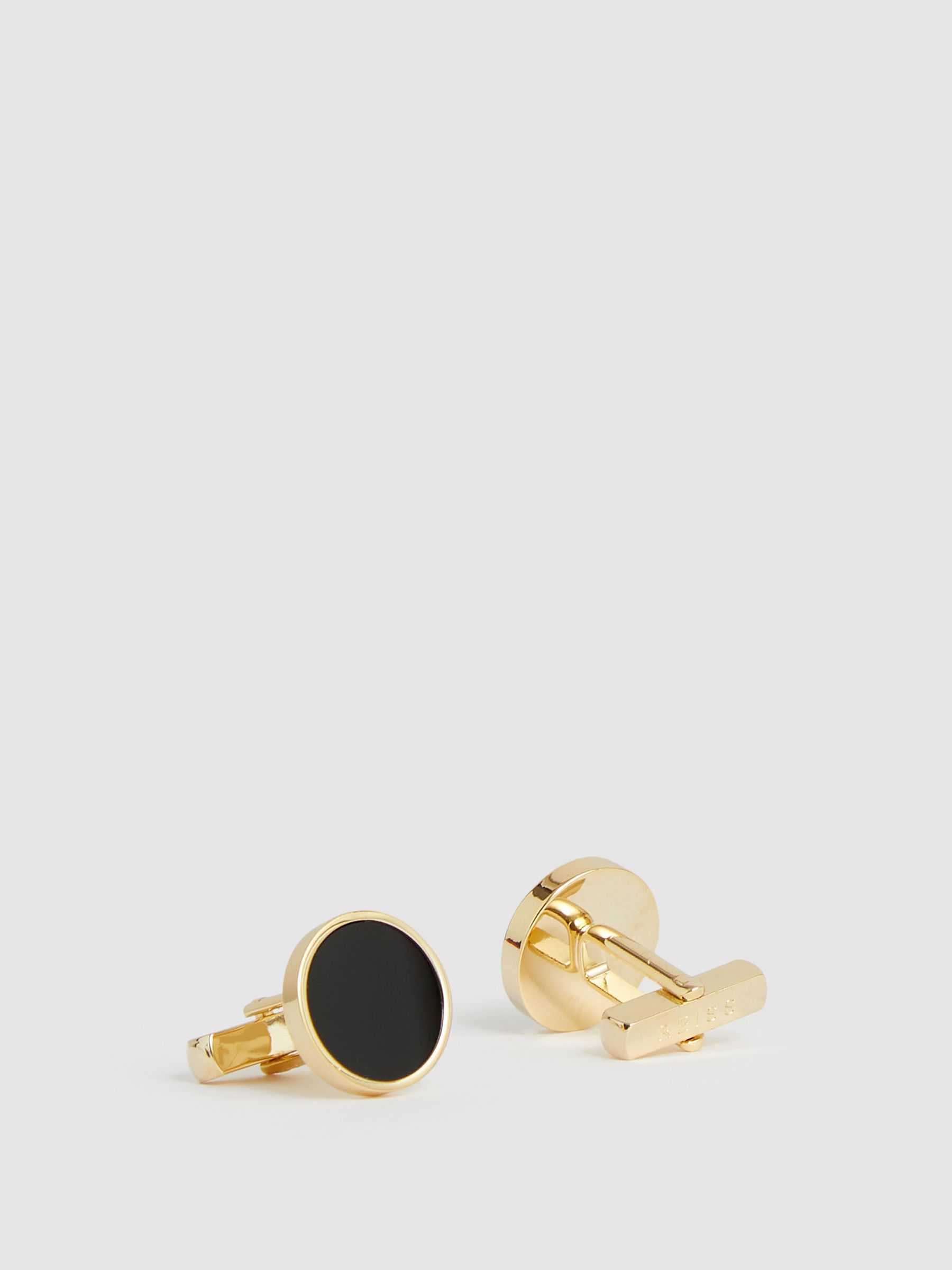 seraphine Reiss Gold Tone /Onyx Ardley Inlaid Round Cufflinks
