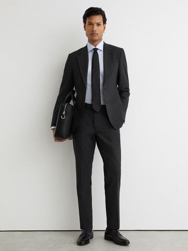 Seraphine Reiss Grey Promise Wool-Blend Single-Breasted Suit Blazer Tailored-Fit