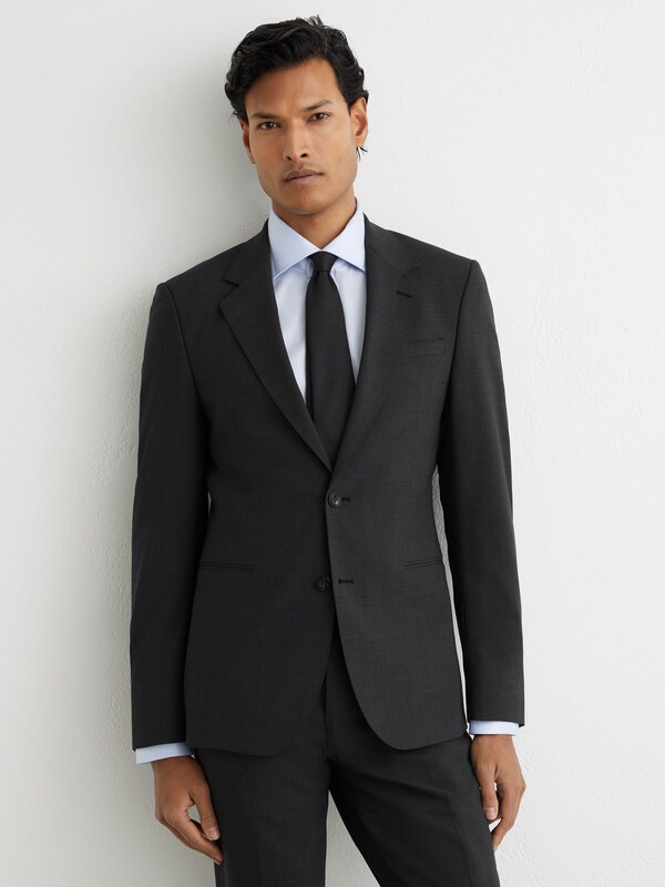 Seraphine Reiss Grey Promise Wool-Blend Single-Breasted Suit Blazer Tailored-Fit