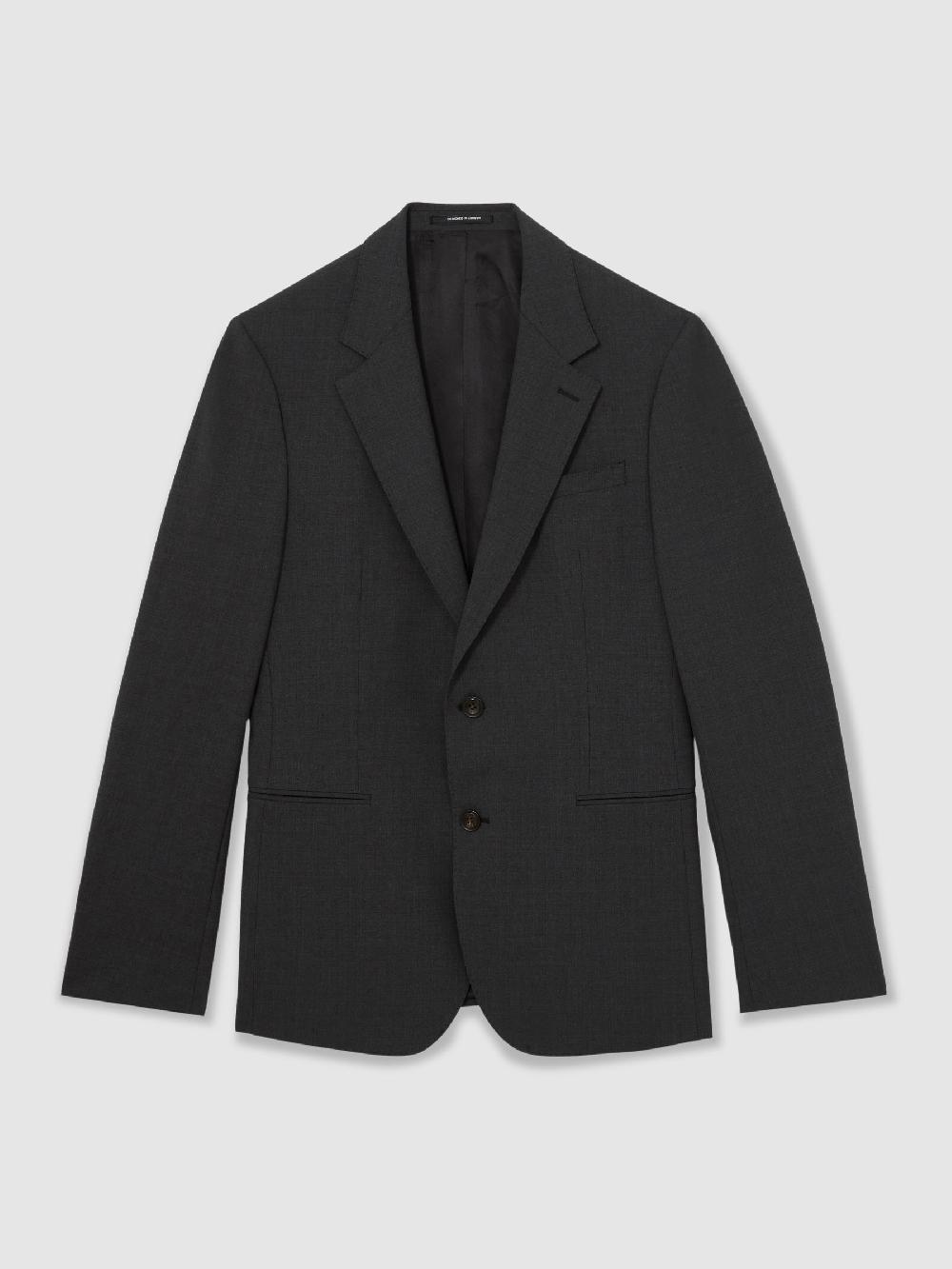 seraphine Reiss Grey Promise Wool-Blend Single-Breasted Suit Blazer Tailored-Fit