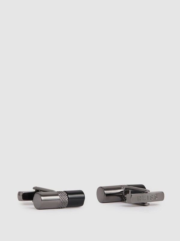 Seraphine Reiss Gunmetal Tone /Onyx Dexter Onyx Barrel Cufflinks