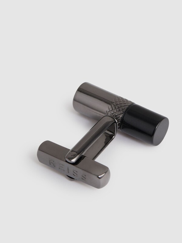 Seraphine Reiss Gunmetal Tone /Onyx Dexter Onyx Barrel Cufflinks