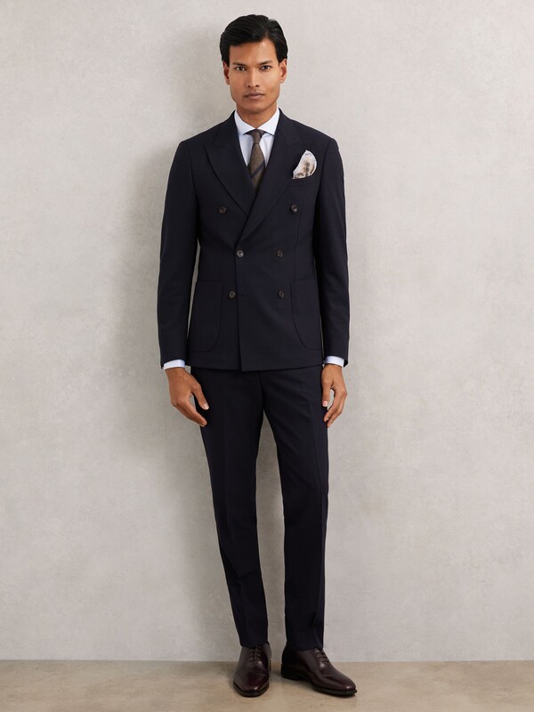 Seraphine Reiss Navy Belmont Double-Breasted Suit Jacket Tailored-Fit With Wool