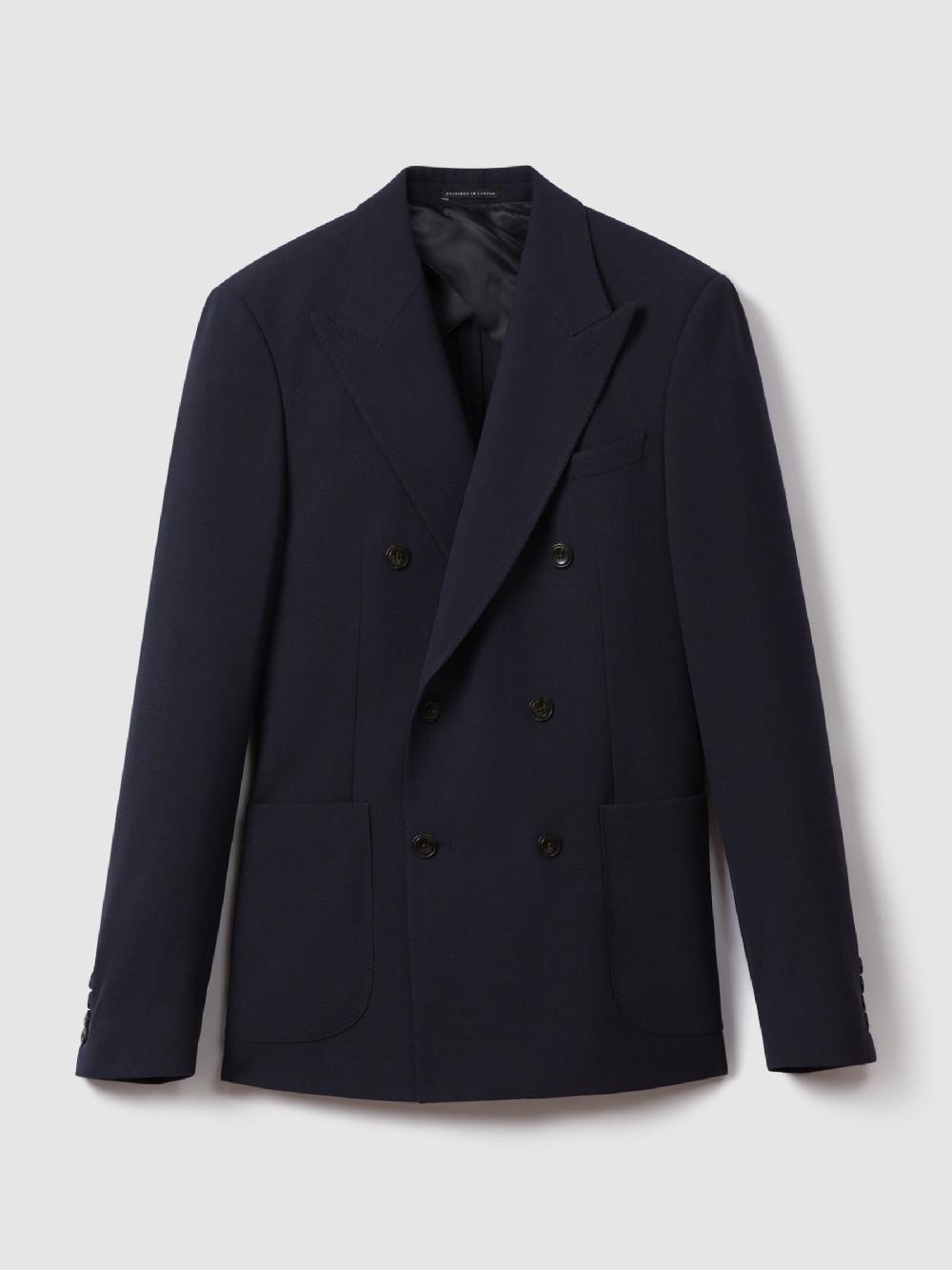 seraphine Reiss Navy Belmont Double-Breasted Suit Jacket Tailored-Fit with Wool