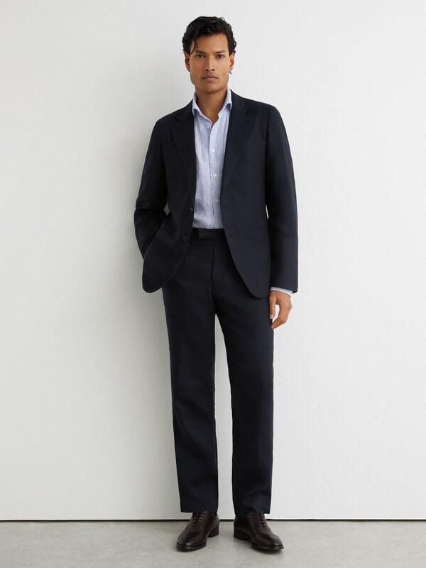 Seraphine Reiss Navy Kin Single Breasted Linen Blazer Tailored-Fit