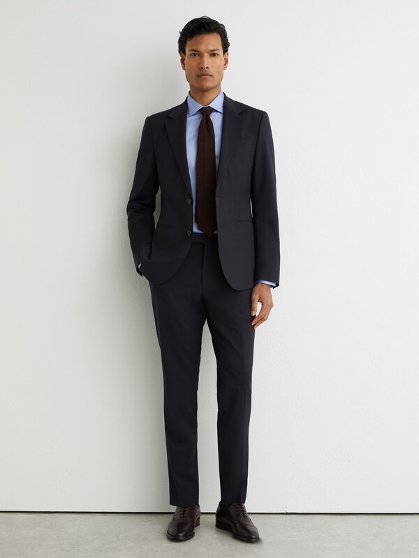 Seraphine Reiss Navy Promise Wool-Blend Single-Breasted Suit Blazer Tailored-Fit