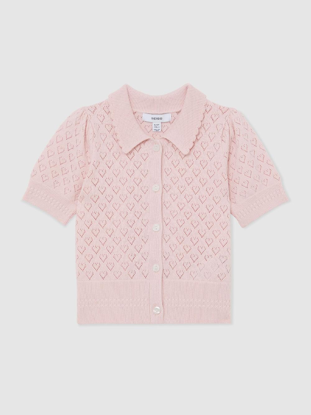 seraphine Reiss Pink Ava 3-9 yrs Cotton and Wool Heart-Pointelle Top