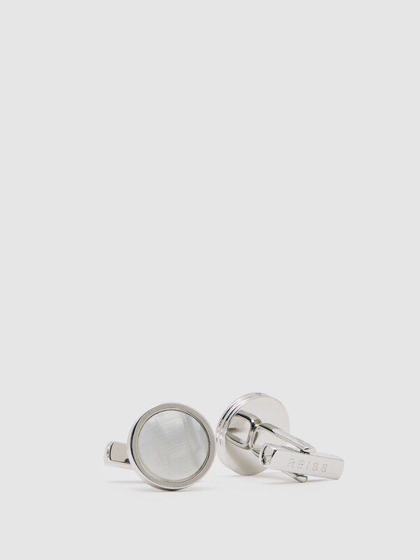 Seraphine Reiss Silver/Mop Ripley Inlaid Round Cufflinks