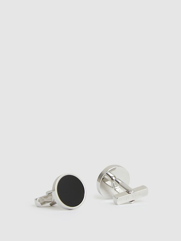 Seraphine Reiss Silver Tone/Onyx Ardley Inlaid Round Cufflinks