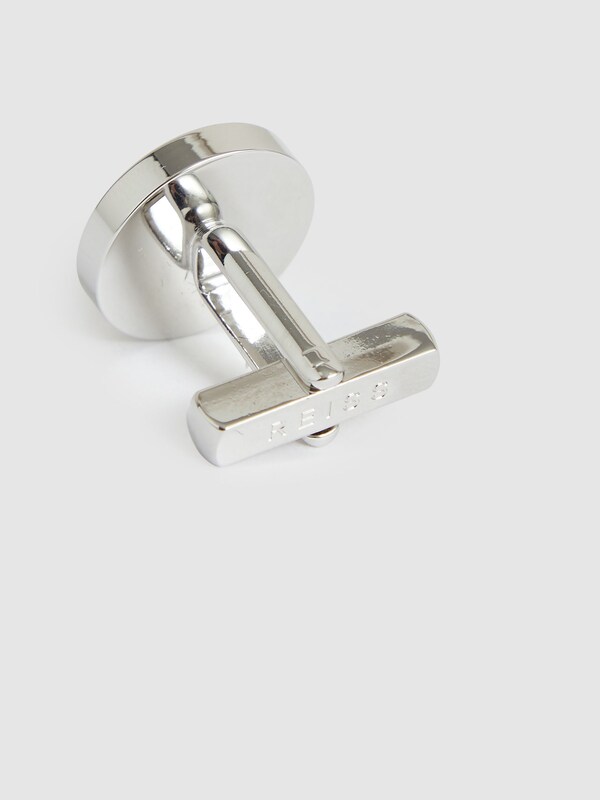 Seraphine Reiss Silver Tone/Onyx Ardley Inlaid Round Cufflinks