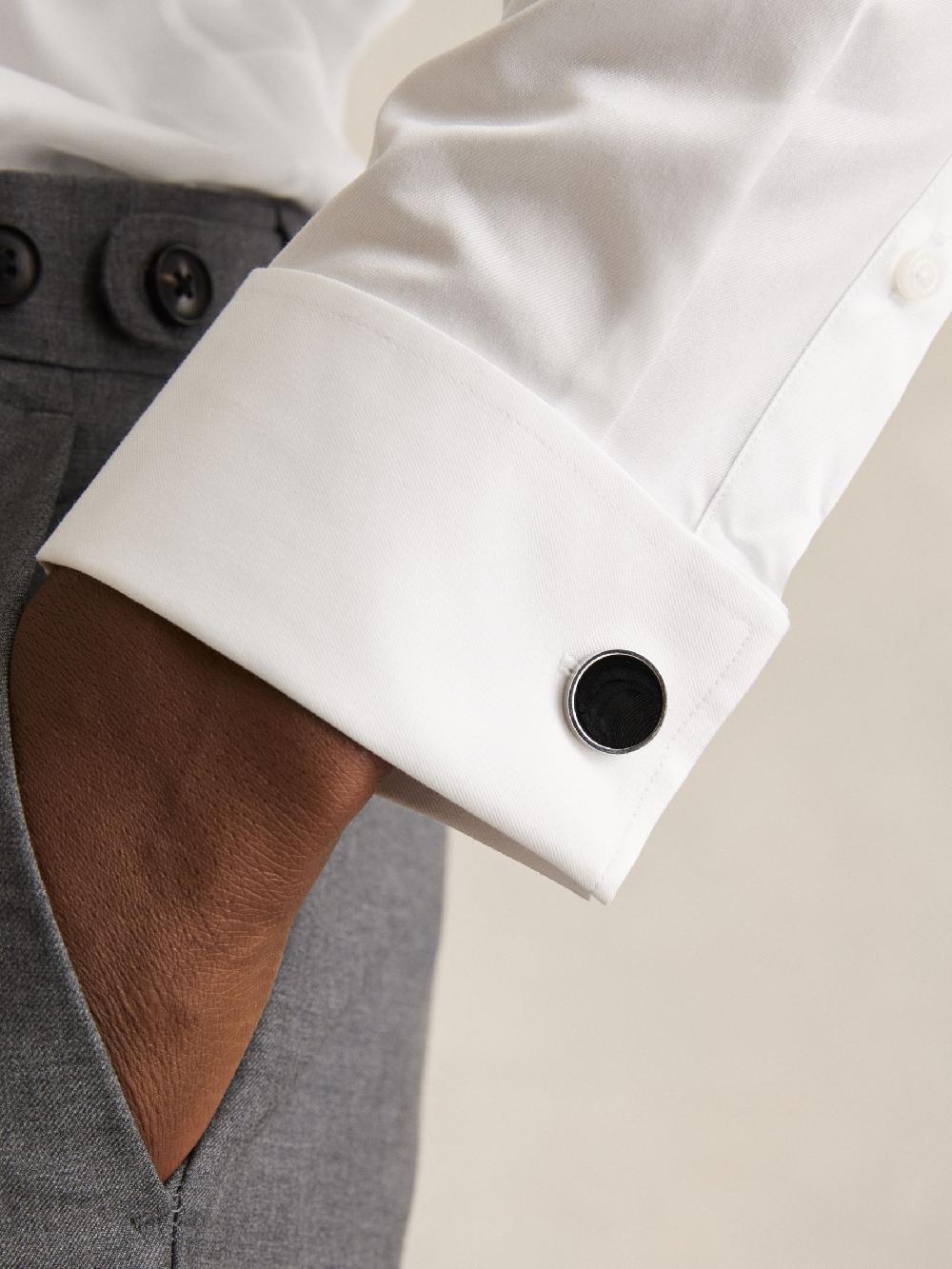 seraphine Reiss Silver Tone/Onyx Ardley Inlaid Round Cufflinks