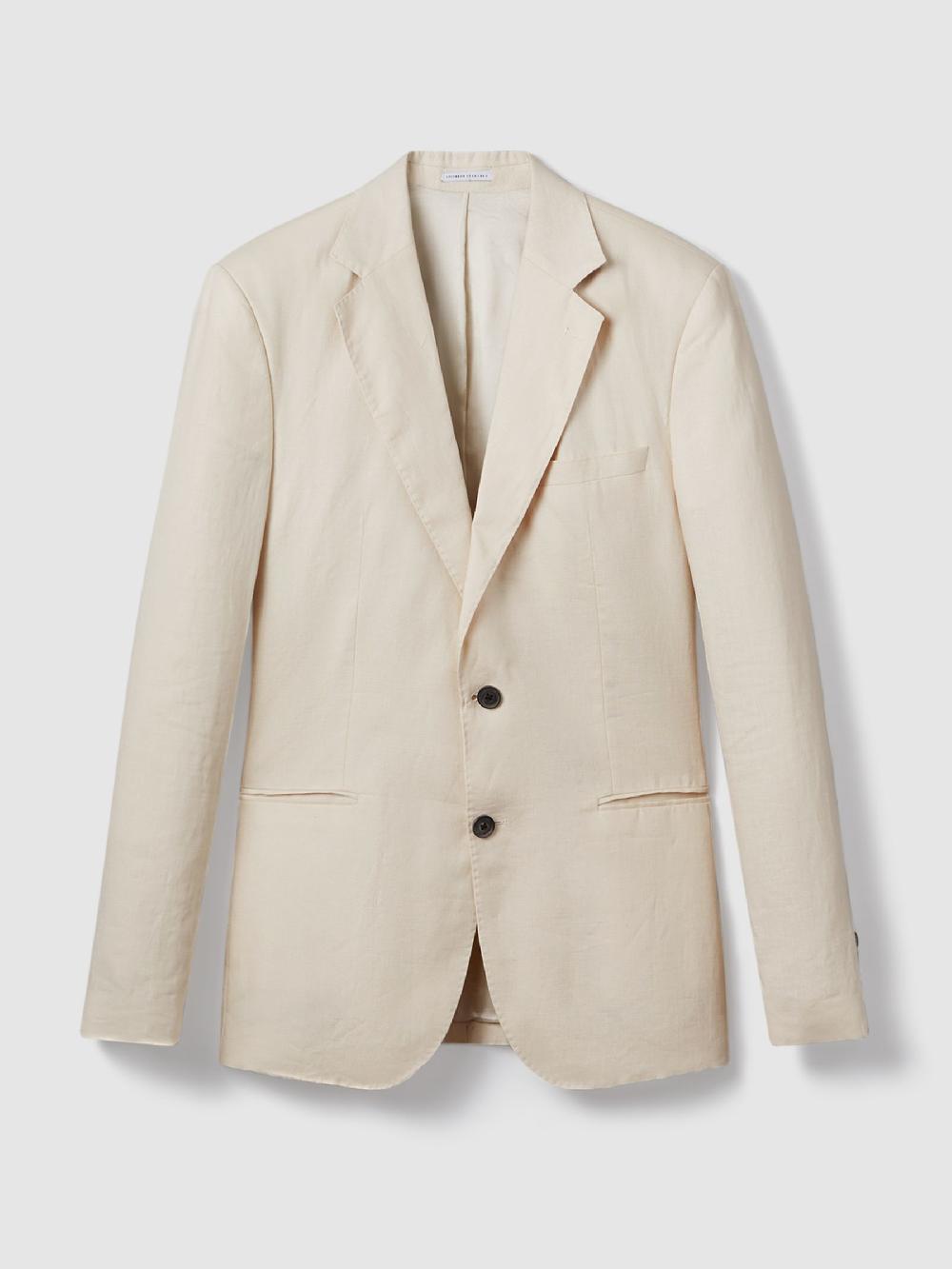 seraphine Reiss Stone Kin Single Breasted Linen Blazer Tailored-Fit