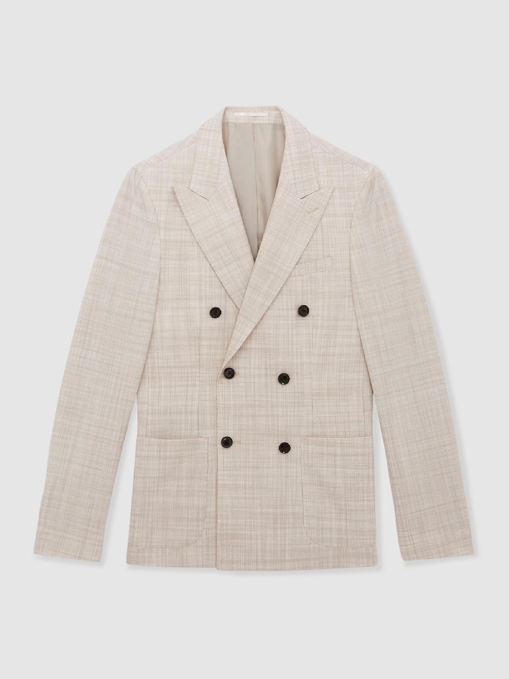 seraphine Reiss Stone Oe Belmondo Double-Breasted Check Suit Blazer Regular-Fit