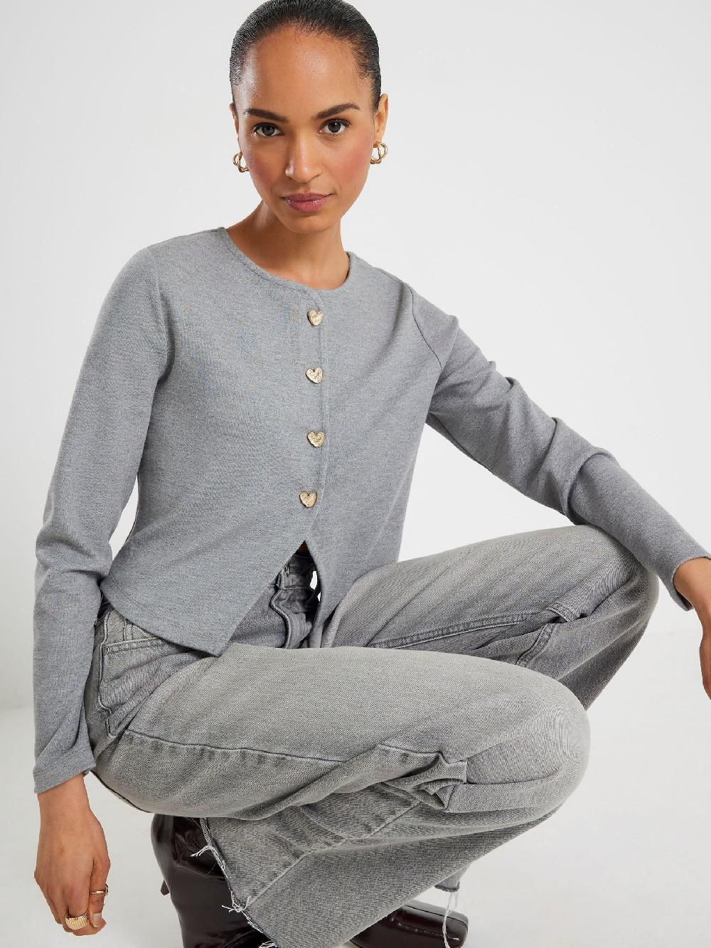 seraphine River Island Grey Long Sleeve Heart Button Cropped Cardigan