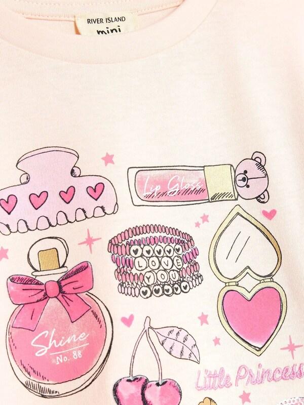 Seraphine River Island Pink Girls Frill Sleeve Box Graphic Print T-Shirt