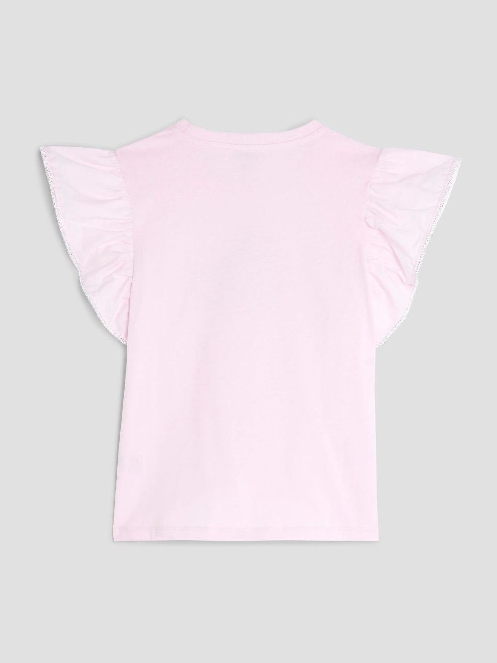 seraphine River Island Pink Girls Frill Sleeve Embellished 100% Cotton T-Shirt